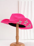 Western denim top hat with hexagonal star pattern on woven polyester fabric
