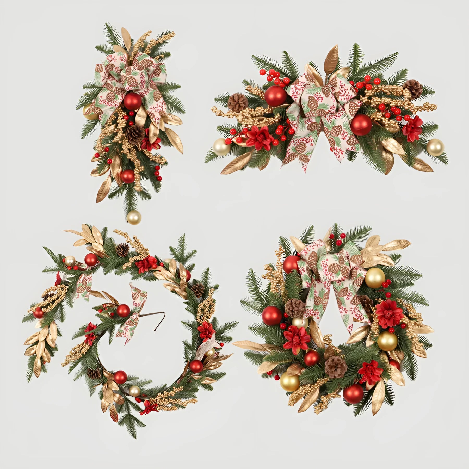 American country style artificial pine Christmas garland with optional LED lights in stair wall mounting configuration