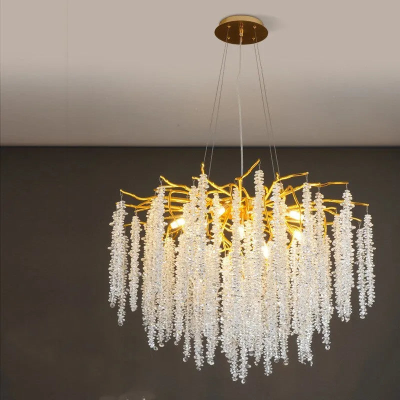 Crystal chandelier light with adjustable suspension and aluminium alloy body