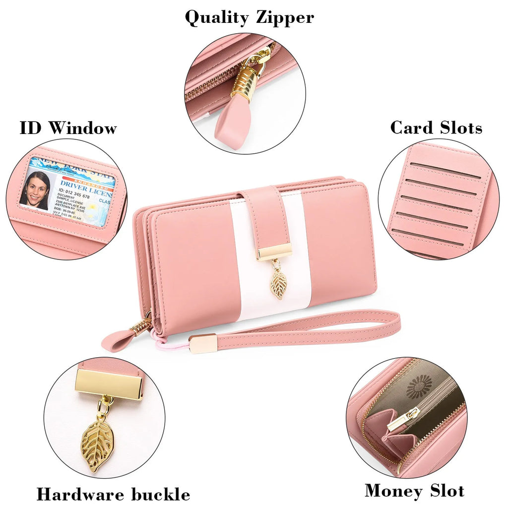 Anti-theft clutch handbag with lock closure in PU leather showing interior organisation and colour options