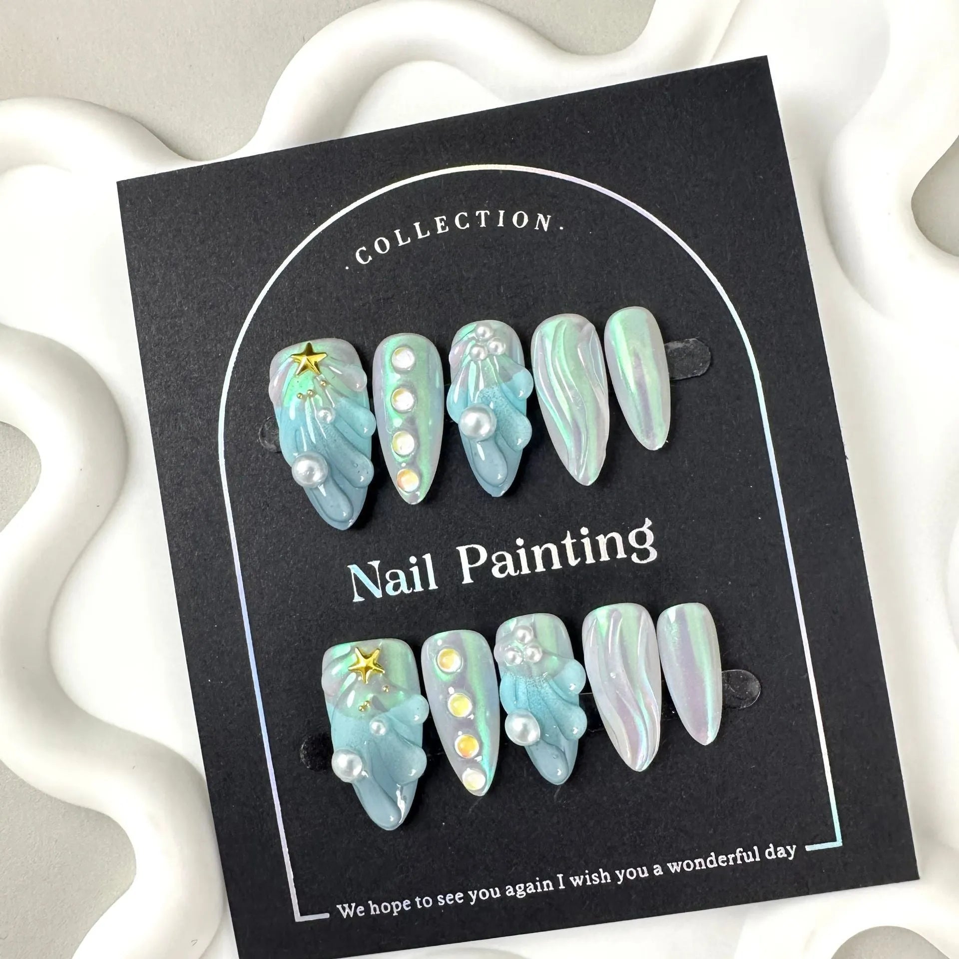 HAILANG blue plastic artificial nail tips set with XS, S, M, L sizing options