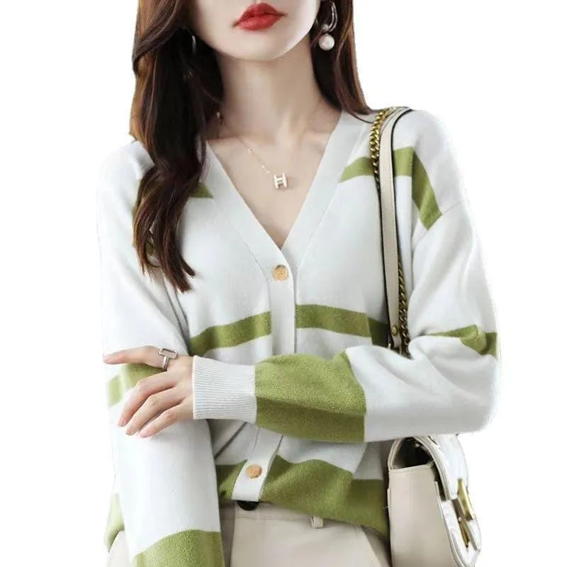 Women's slim fit V-neck cardigan with 3D striped pattern in multiple colour options