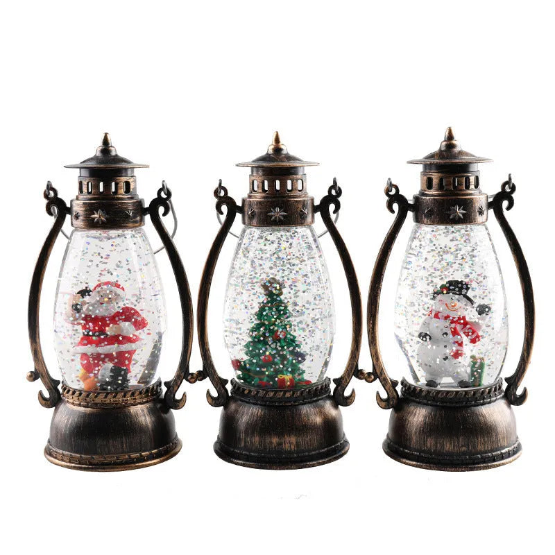 Plastic Christmas snow globe desktop decoration with glowing oil lamp and crystal ball design
