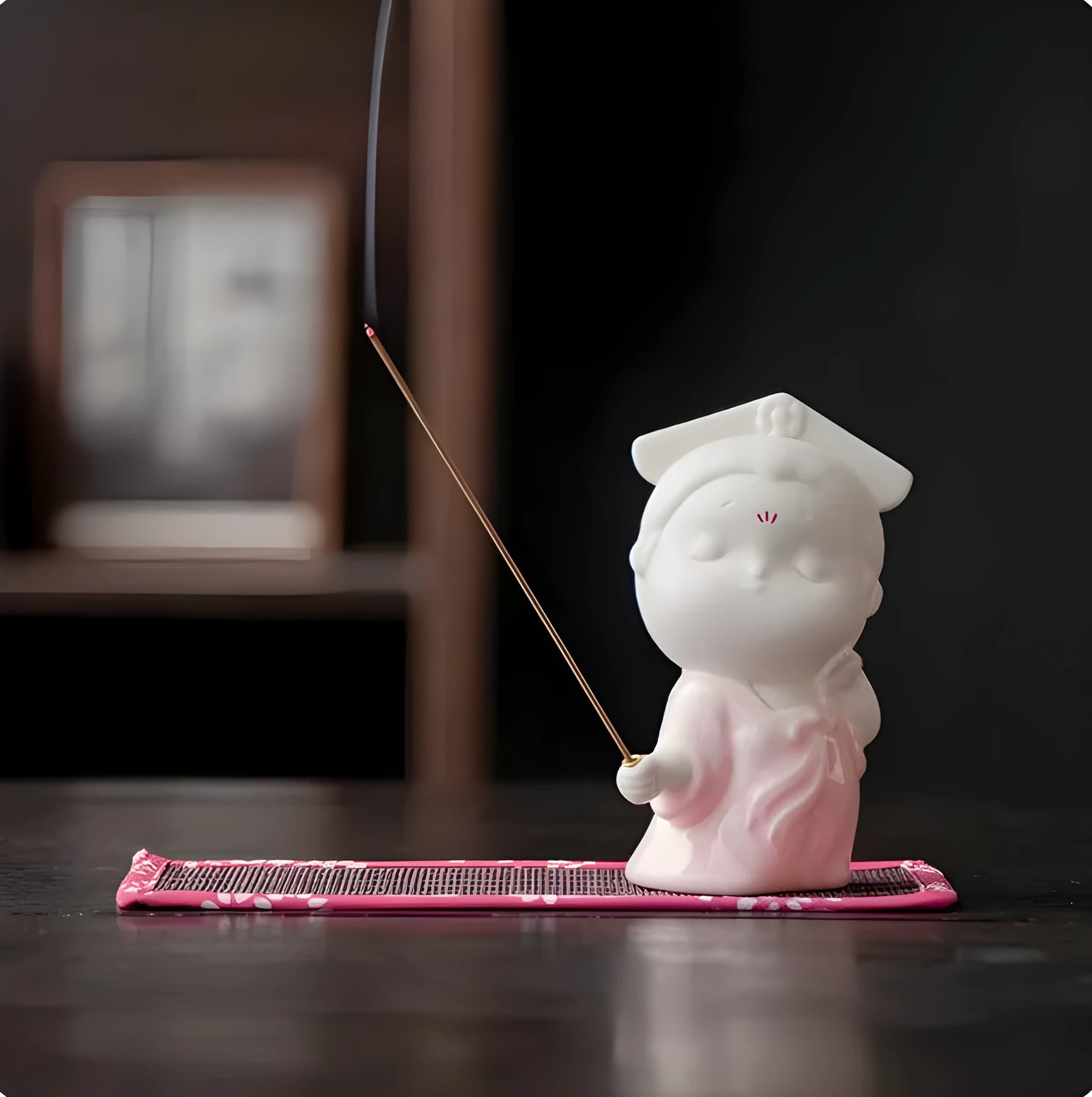Ceramic cute little female court attendant figurine incense burner decoration in Qingge or Yawu colour