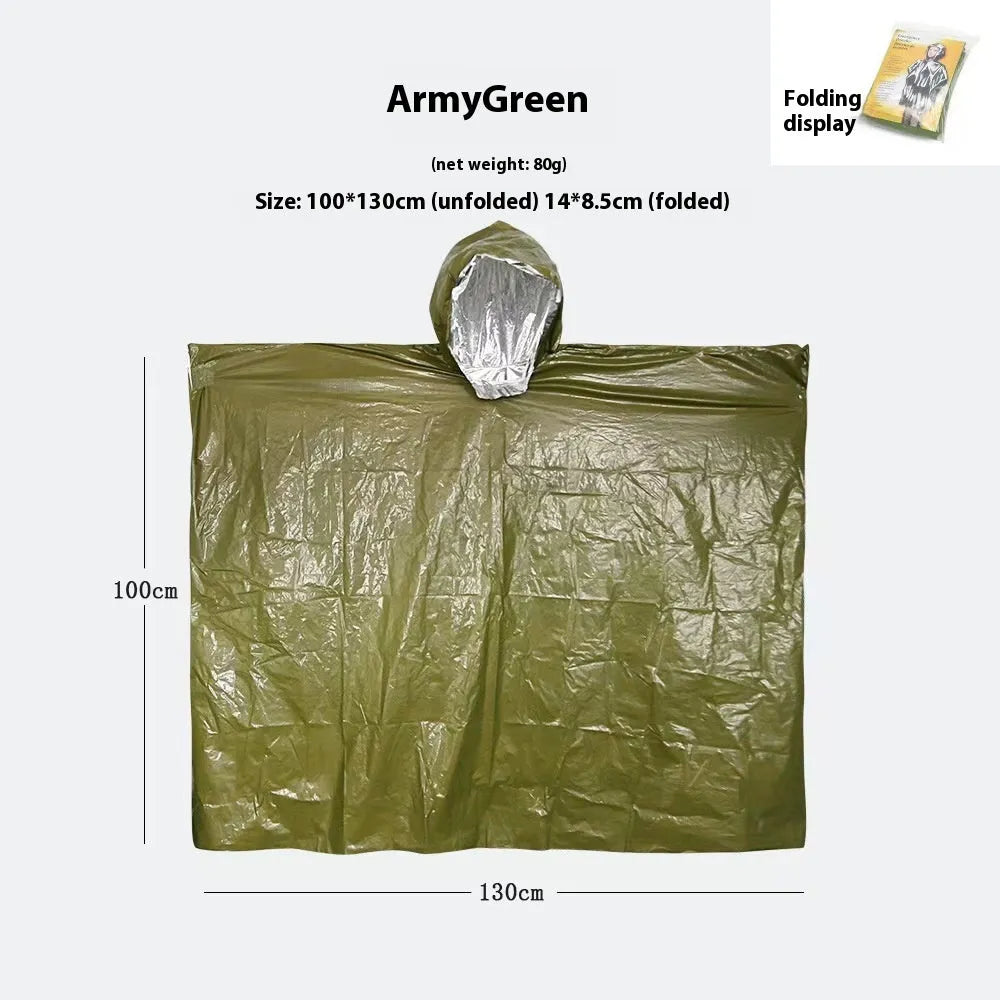 Marathon raincoat in orange or army green colour measuring 100cm by 130cm for outdoor activities