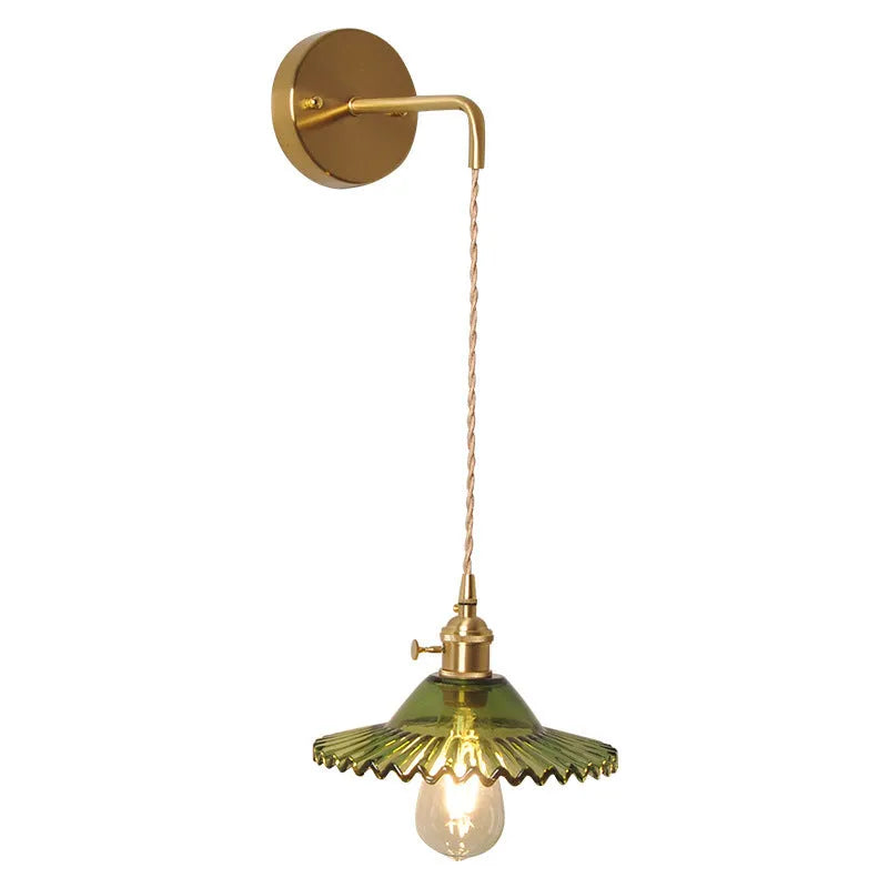 Retro brass and glass lotus wall lamp in white, 22cm diameter