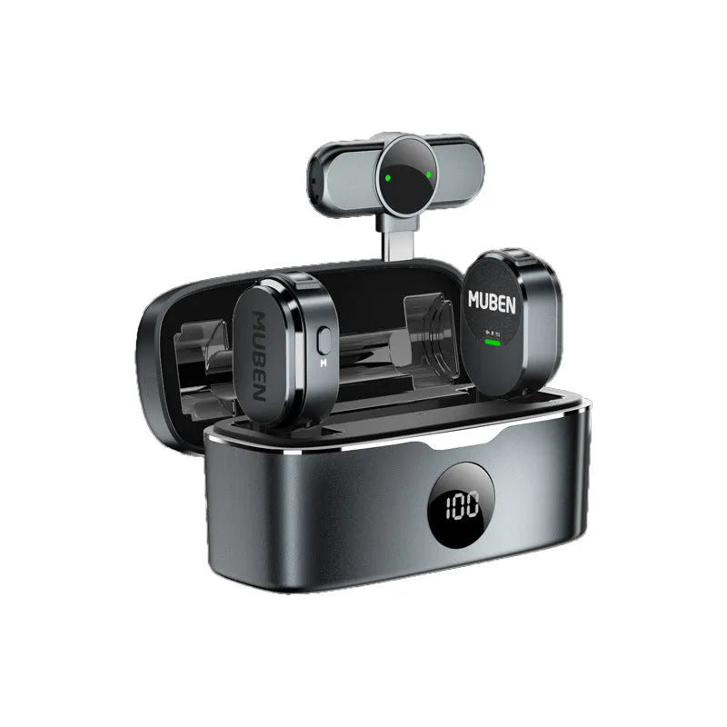 Magnetic suction wireless collar microphone in black for meetings and interviews