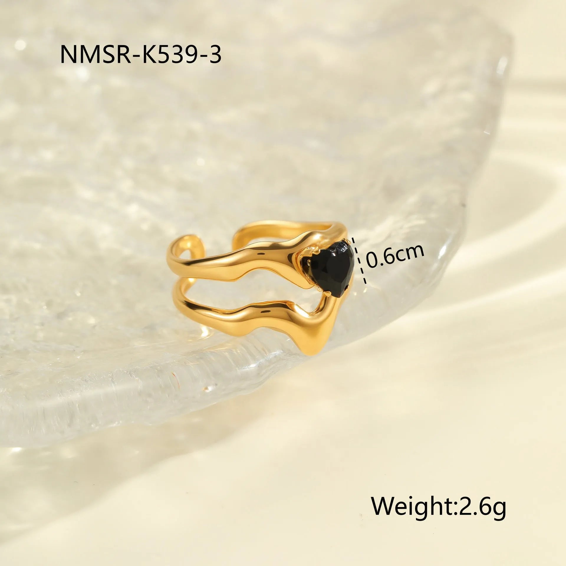 Adjustable open mouth titanium steel ring for women with inlaid zircon stones in a geometry design.