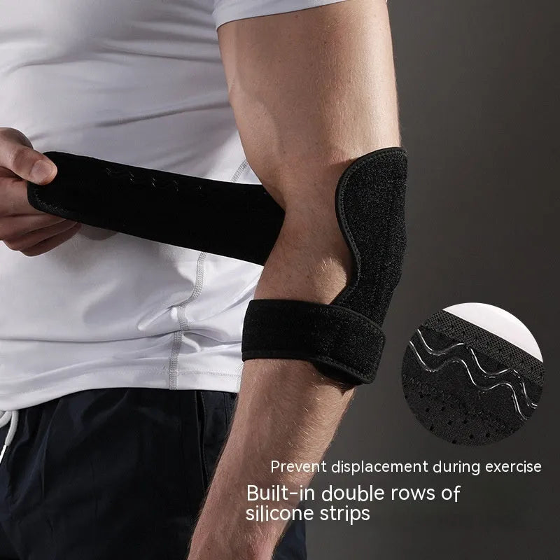 A black adjustable sports elbow guard for adult training and multi-sport use.