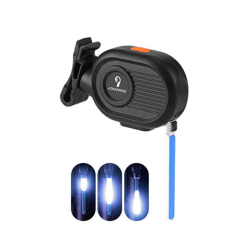 Bicycle taillight with colourful running water LED light effect mounted on a bike seat post.