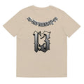 Straight fit cotton t-shirt in grey, shown on a hanger.