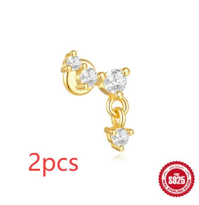 S925 sterling silver moon and star earrings with embedded diamond detailing in gold colour