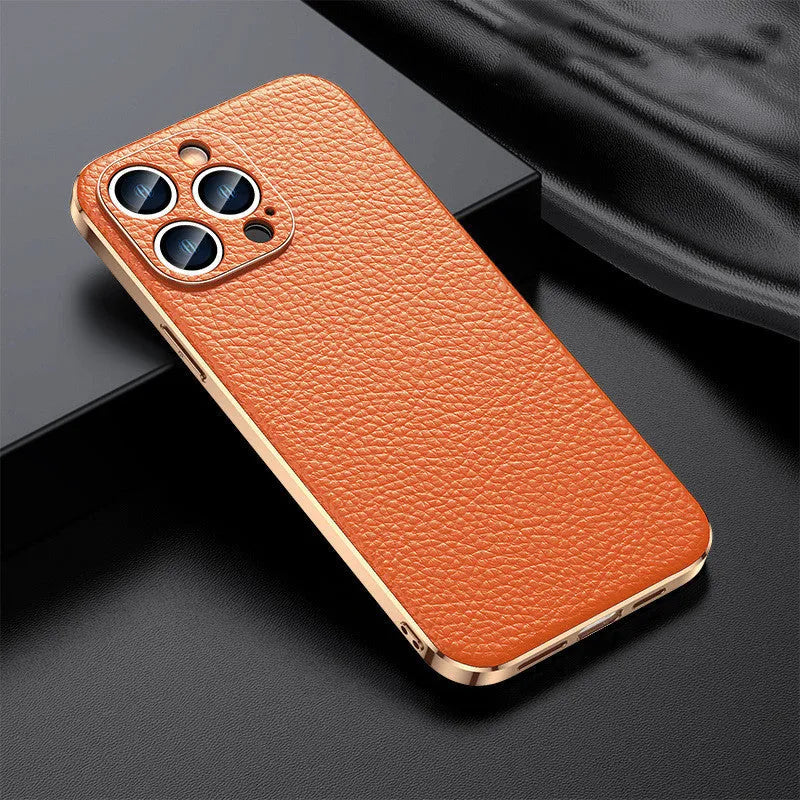 Genuine leather back cover for iPhone 13 in Elegant Black with camera cutout
