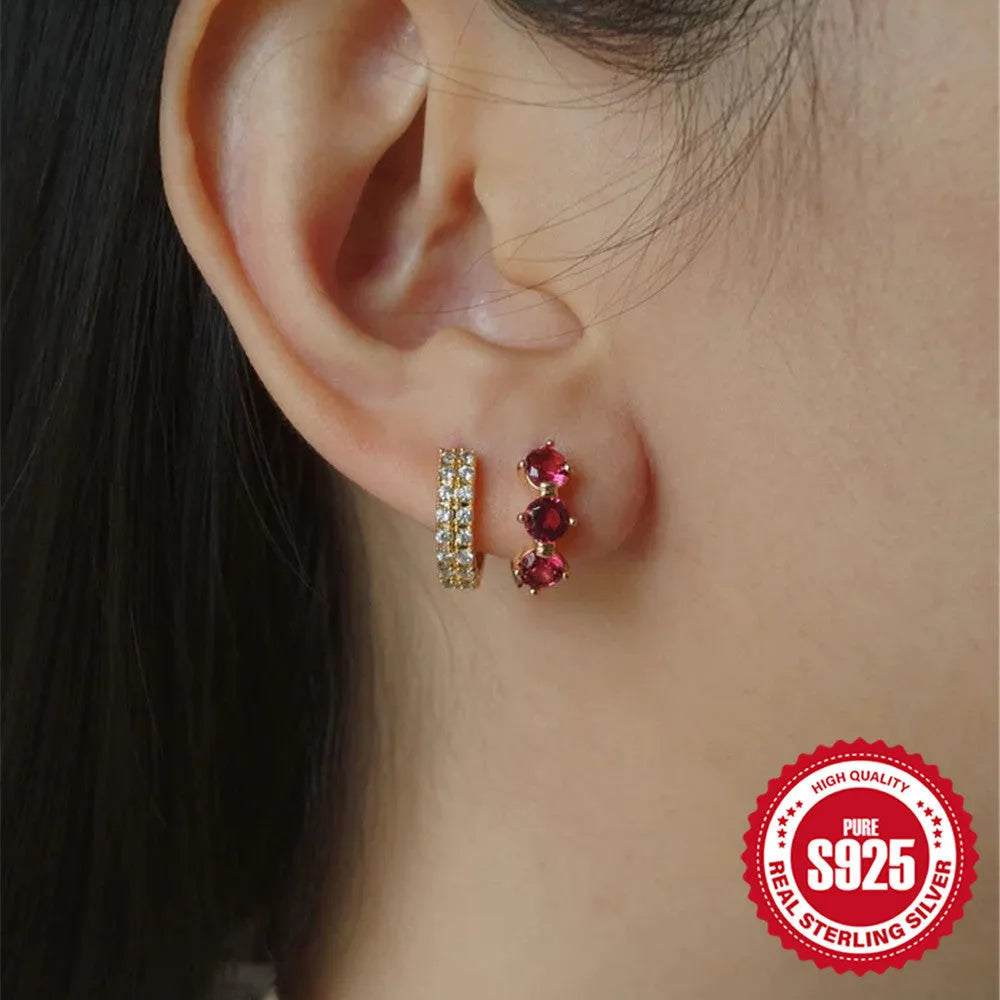 Golden three diamond zircon inlay sunflower geometric earrings in S925 sterling silver