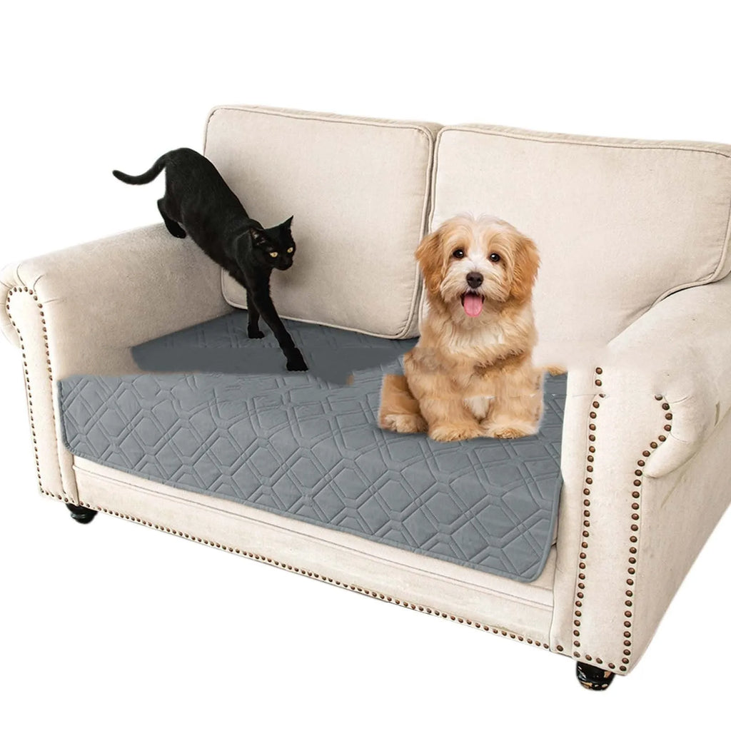 Reversible waterproof dog sofa cushion in dark grey and light grey or khaki and beige colours