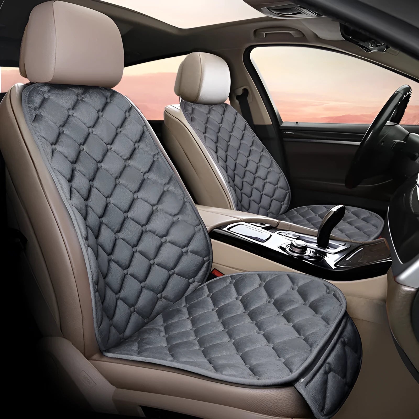 Cotton car seat cushion in wine red colour on vehicle seat