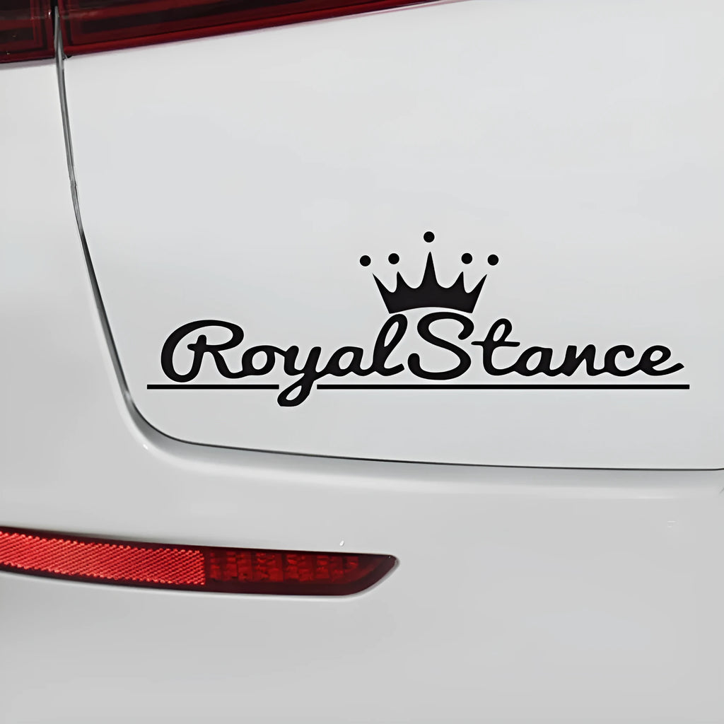 Reflective crown design car sticker on vinyl sheet, shown in multicolour, black, and white options.