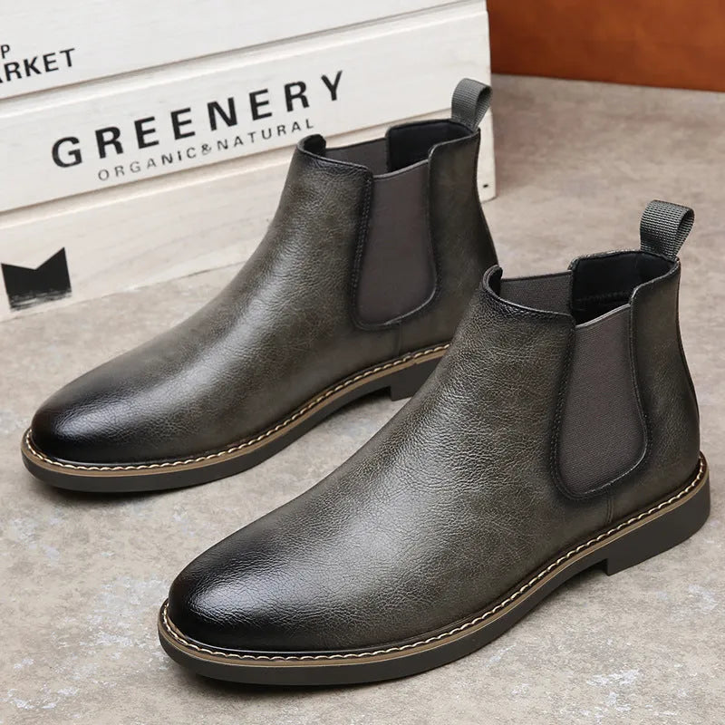Men's retro black velvet short boots with flat heel and round toe