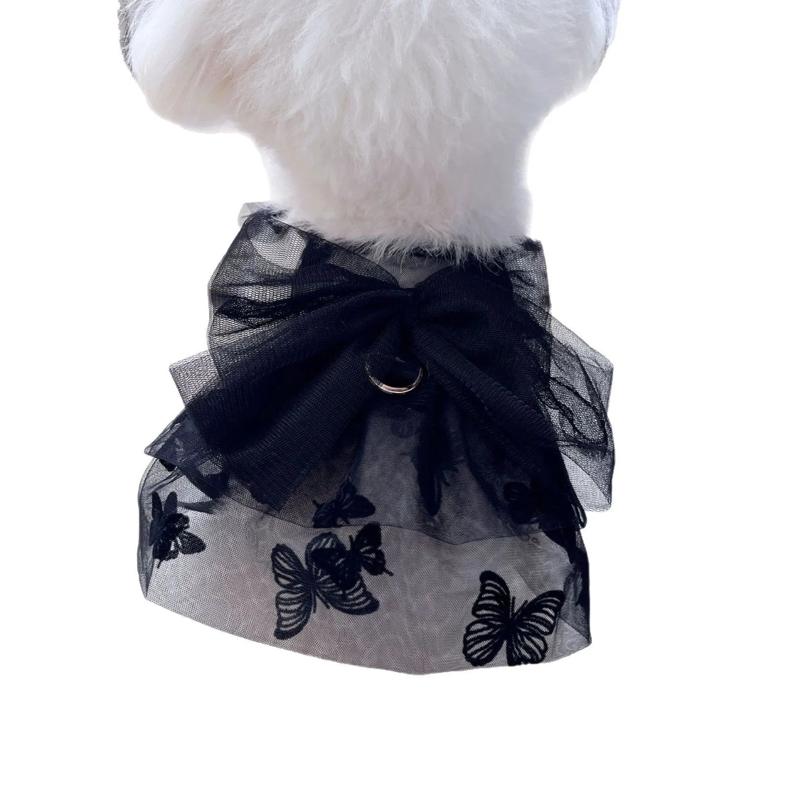 Black gauze princess tulle skirt for small dog or cat with decorative dress styling