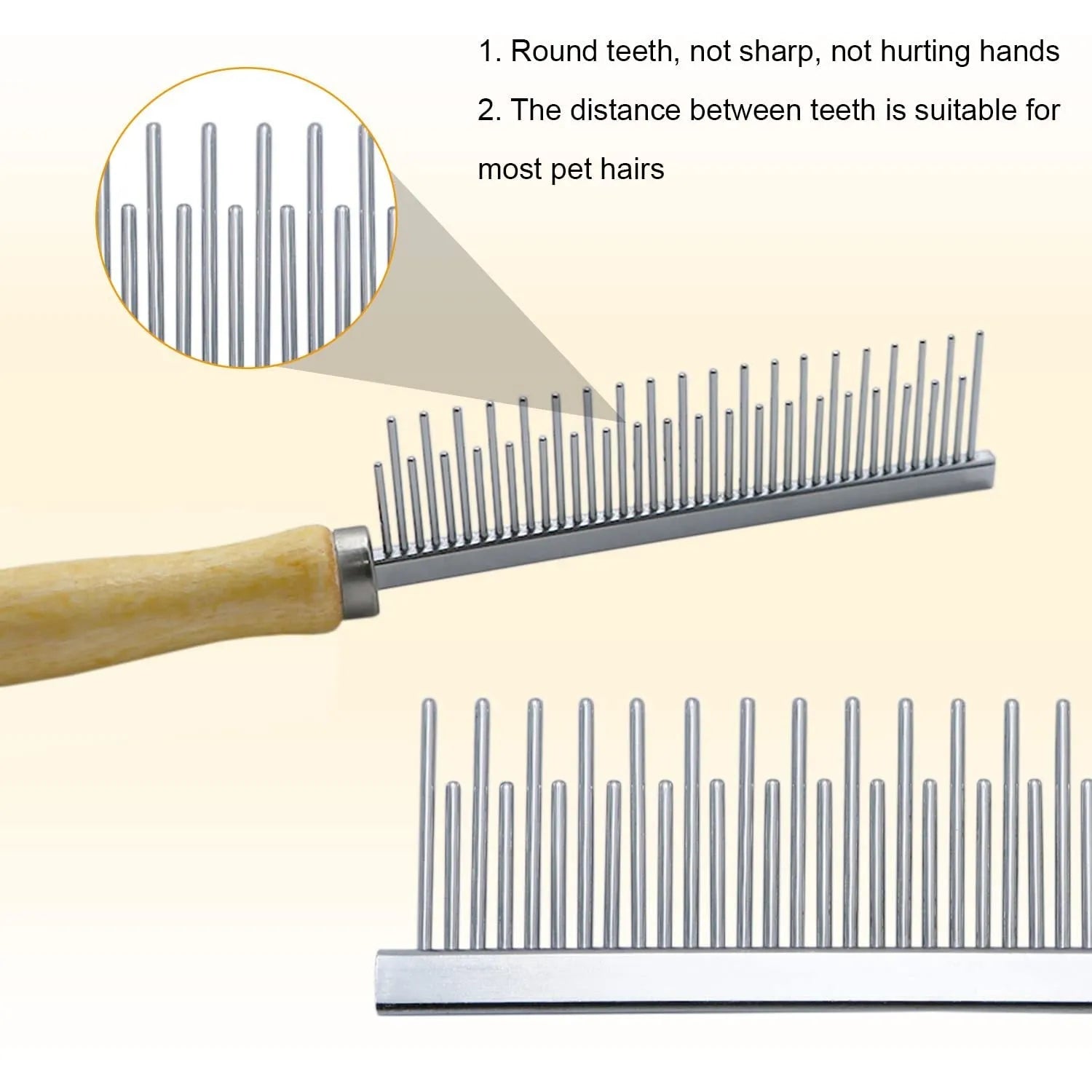 Wooden handle pet grooming comb with metal teeth for dogs and cats