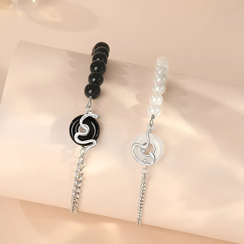 925 sterling silver couple's bracelet with a peace buckle and snake design in New Chinese style.