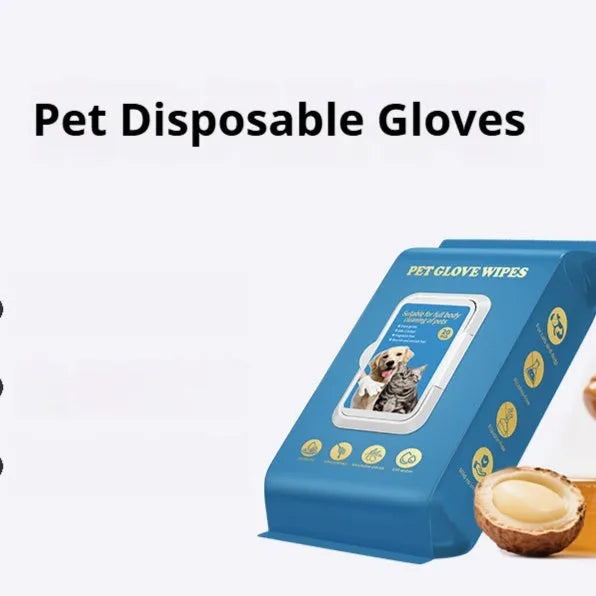Pack of disposable wash-free gloves for pet bathing and household cleaning tasks.
