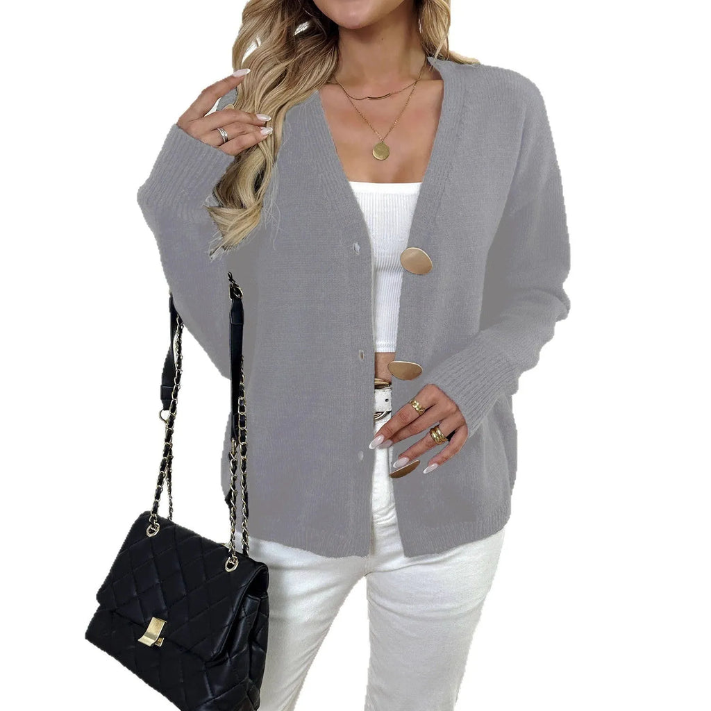 Women's grey deer plush long sleeve sweater coat with street hipster irregular design