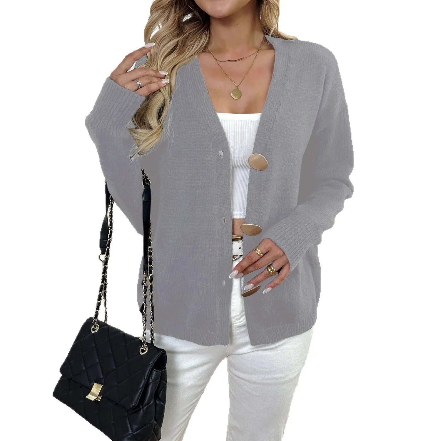 Women's grey deer plush long sleeve sweater coat with street hipster irregular design