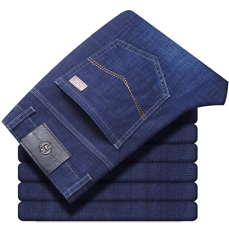 Men's black stretch jeans loose fit straight leg business casual trousers