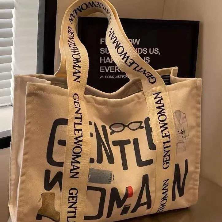 Canvas women's travel tote with printing decoration in large capacity design