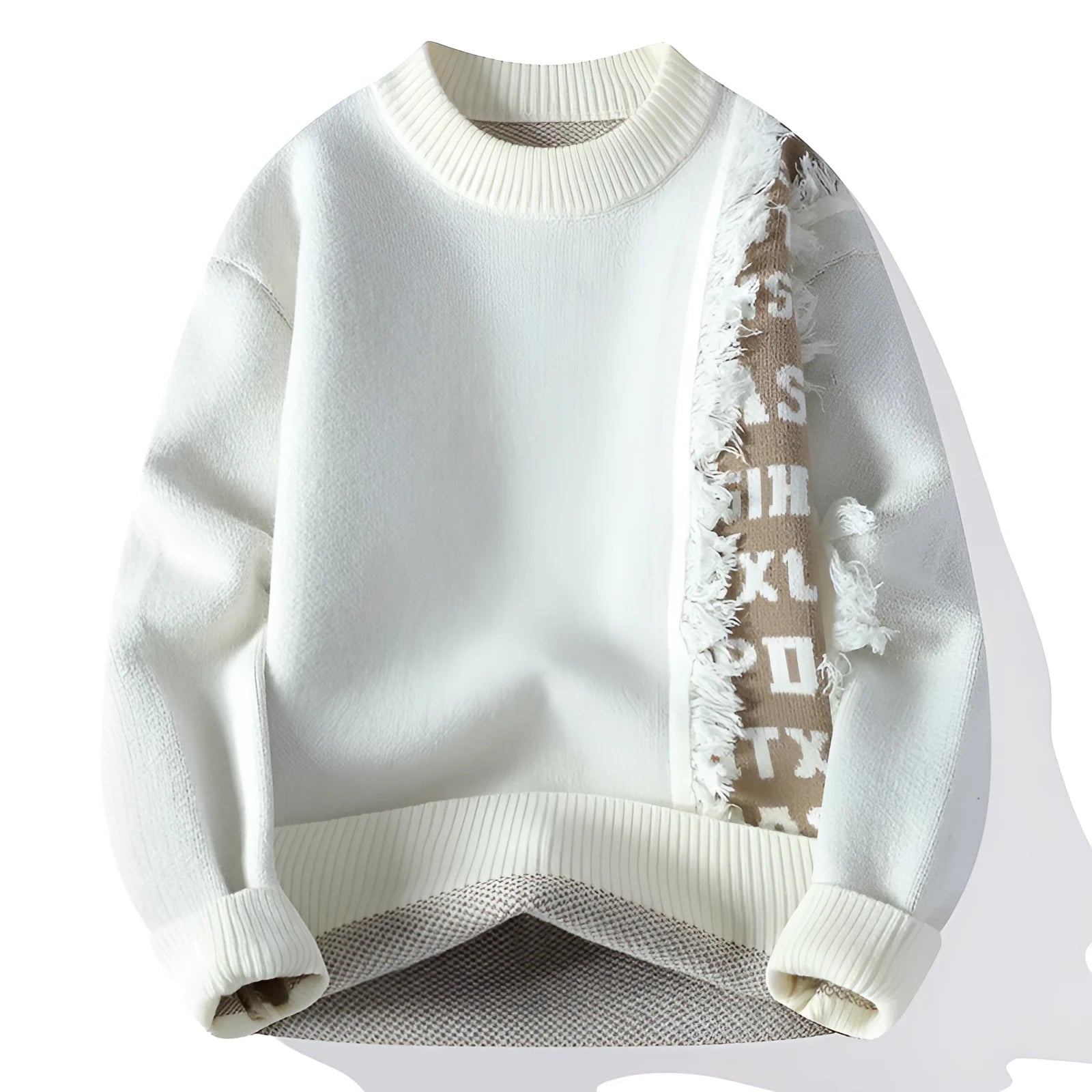 Men's loose fit knitted pullover sweater with ribbed hemline in black colour