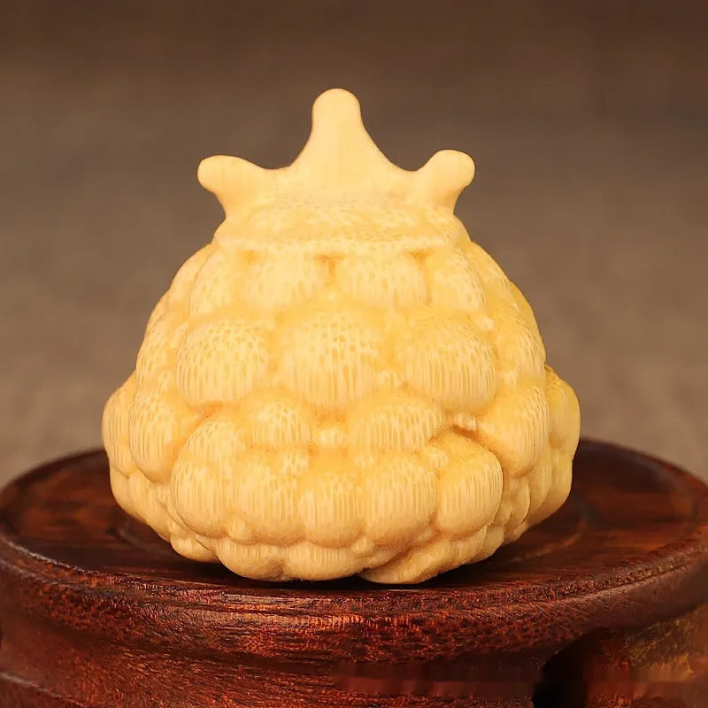 Solid bamboo carving of a Crown Princess toad ornament in cute style