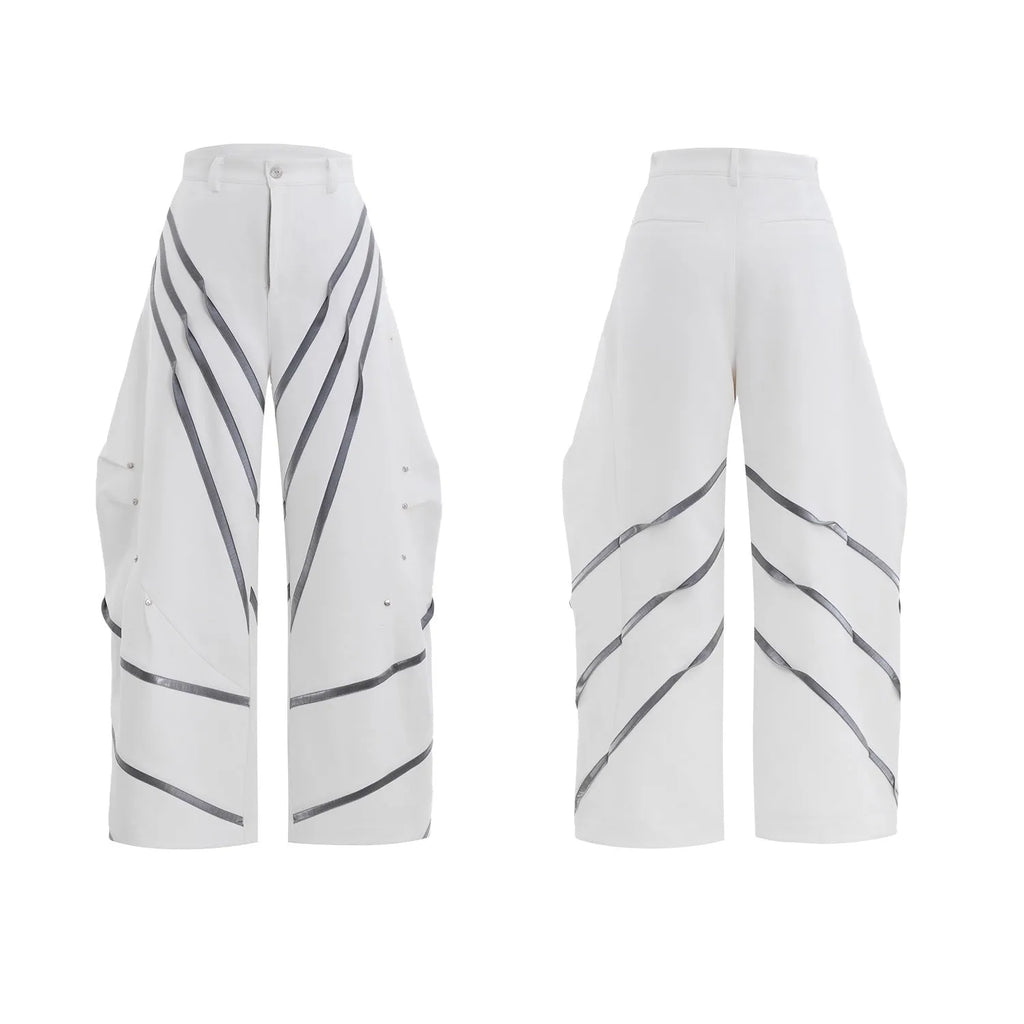Men's pleated trousers with metal rivet stripes and three-dimensional cutting