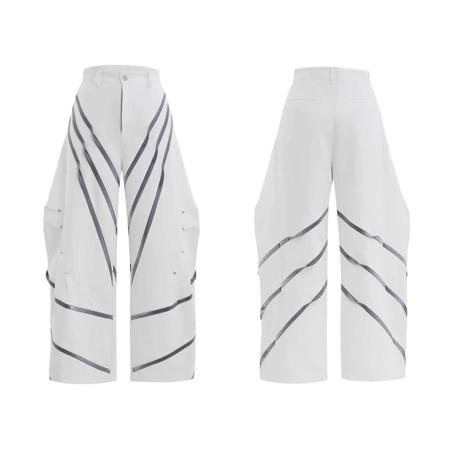 Men's pleated trousers with metal rivet stripes and three-dimensional cutting