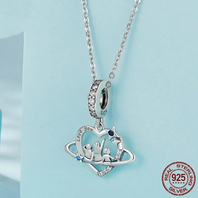 S925 sterling silver loving heart pendant bead for DIY jewellery, height 2.2cm width 1.8cm aperture 0.45cm, colour SCC3075