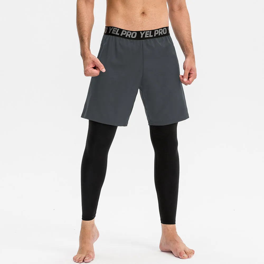 Men's grey quick-drying high elastic tight pants for running and gym fitness