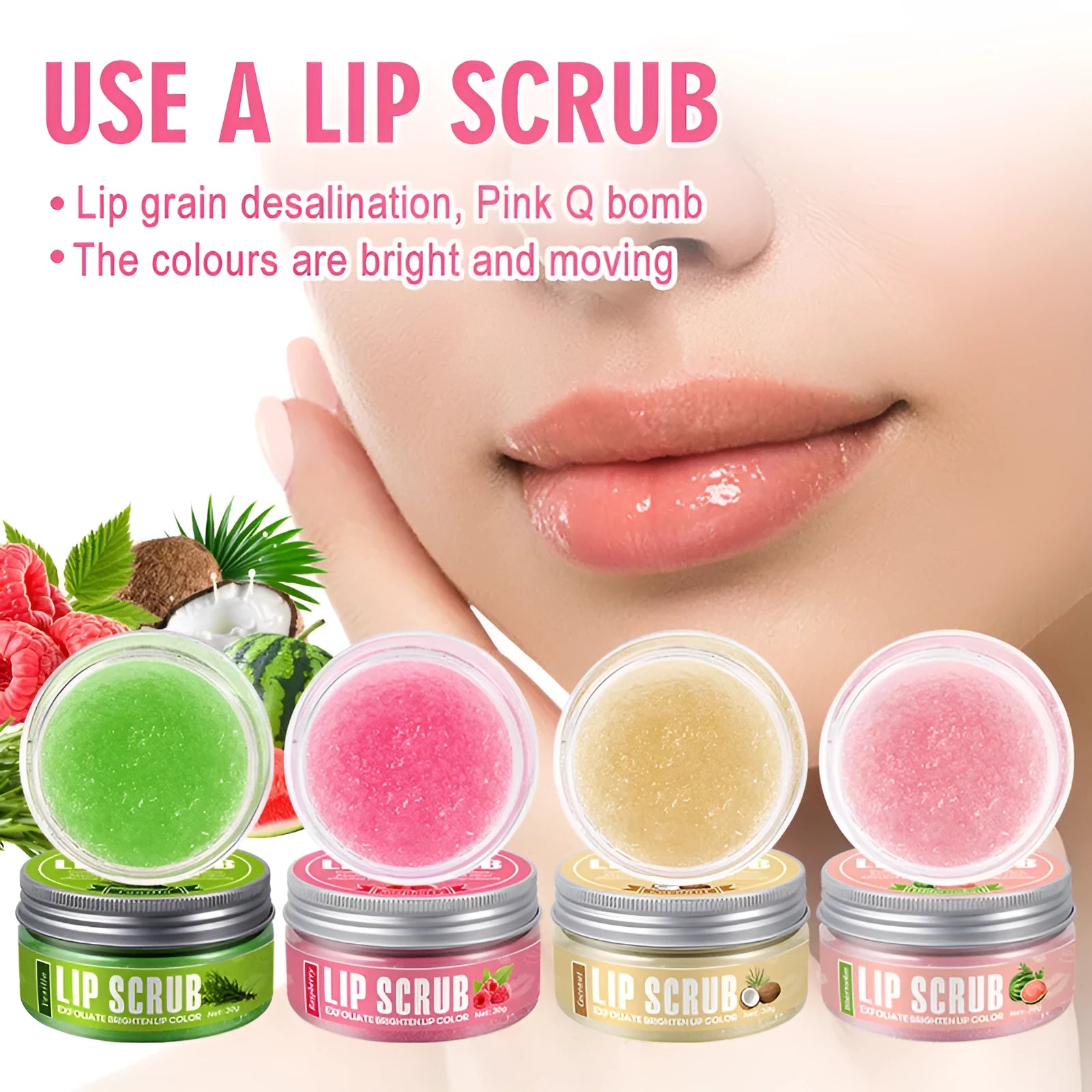 Pot of Amatoni fruit flavour lip scrub cream for exfoliating and moisturising lip care.