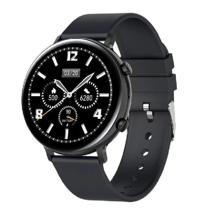 Smart watch with aluminium alloy bezel and carbon fiber back, showing Bluetooth calling interface on screen