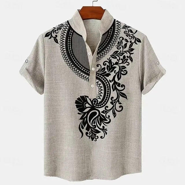 Men's loose-fit striped casual shirt with personalised button detailing in a handsome colour option