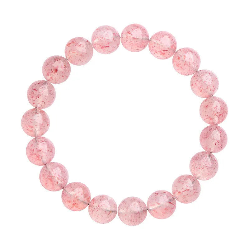 Strawberry quartz crystal bracelet with 10-10.8mm round beads in white water colour
