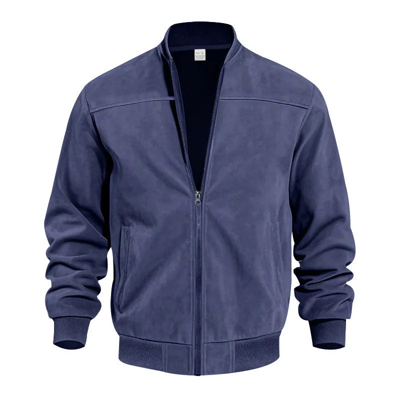 Men's plus size suede casual zipper jacket in Army Green colour