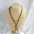 Tribal style layered necklace with natural stone and glass pendant on adjustable chain