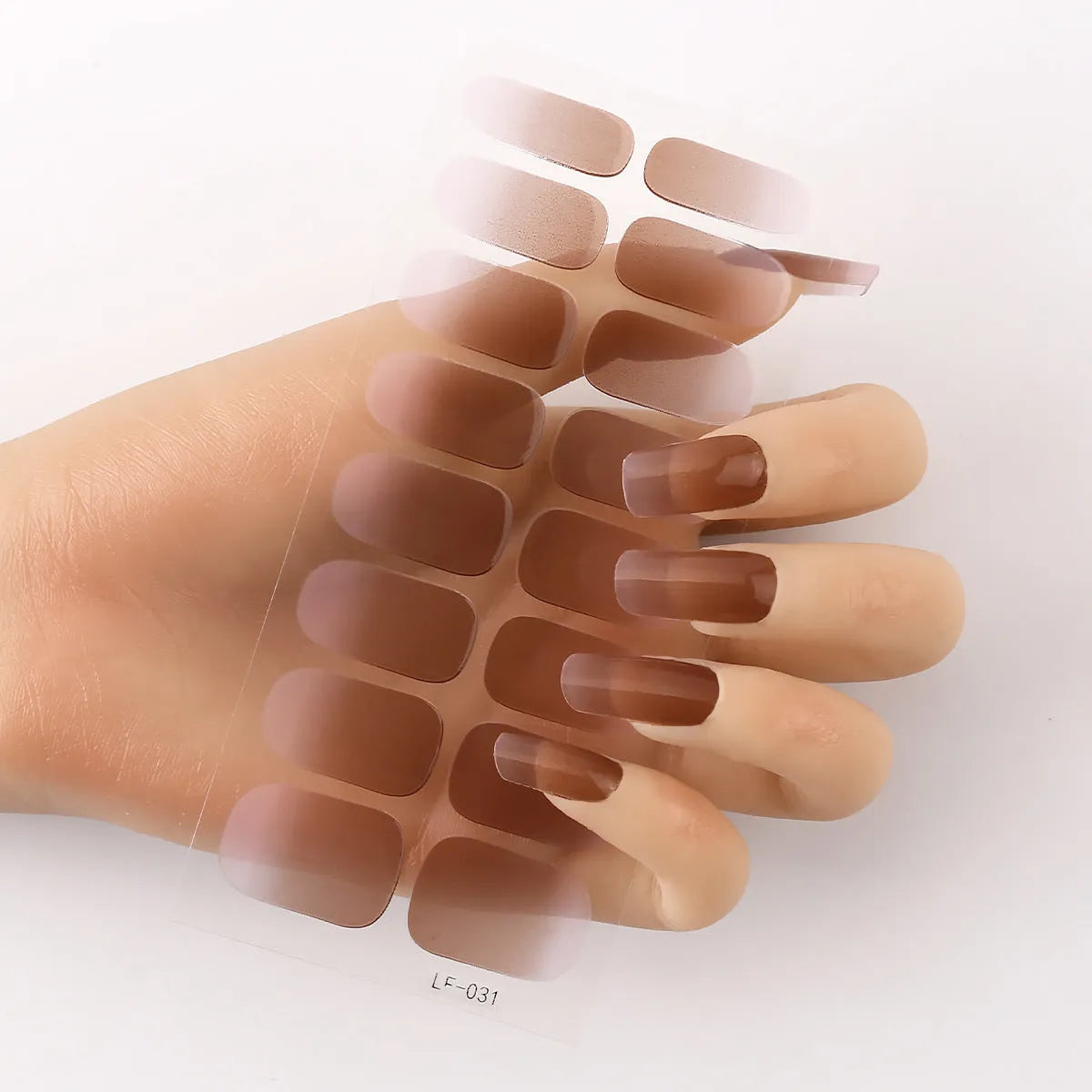 Full nail art sticker sheet showing 16 different solid colour designs including European simple nails and floral patterns