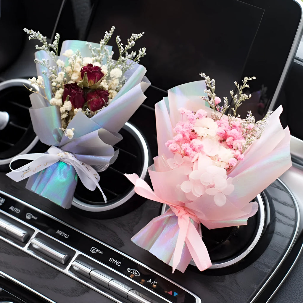 Handmade dried flower bouquet car vent clip air freshener in assorted colours