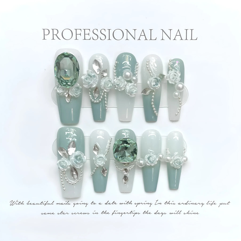 Camellia gradient nail art stickers with bow and butterfly patterns plus plastic armour suit applicator tool