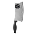 Kitchen knife design TPU PC phone case for iPhone 15 in black showing rear camera cutout