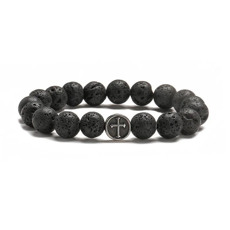 Stainless steel bracelet with 19mm geometry agate pendant in volcanic colour