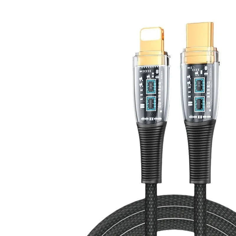 Low temperature fast charging transparent woven Type-C data cable in 1.2m length