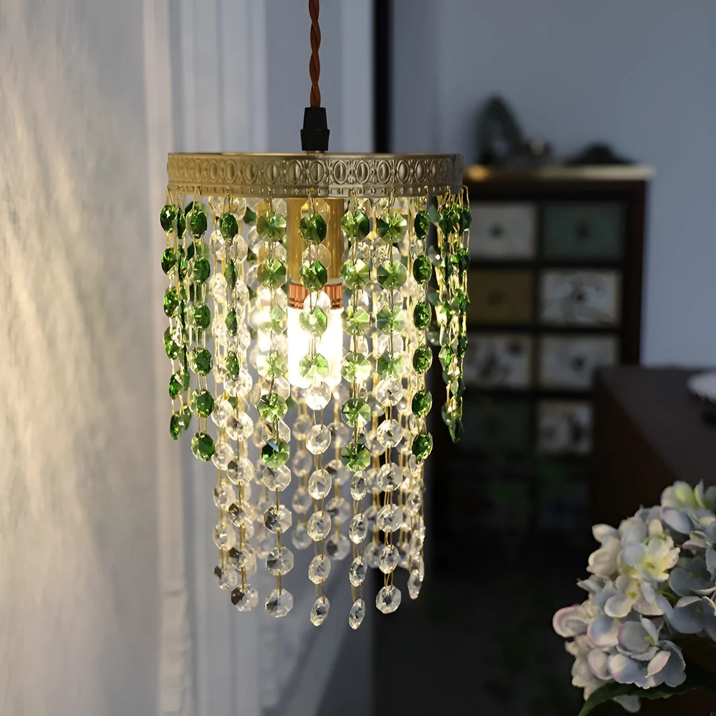 Retro green glacier crystal small droplight with warm LED for bedside use