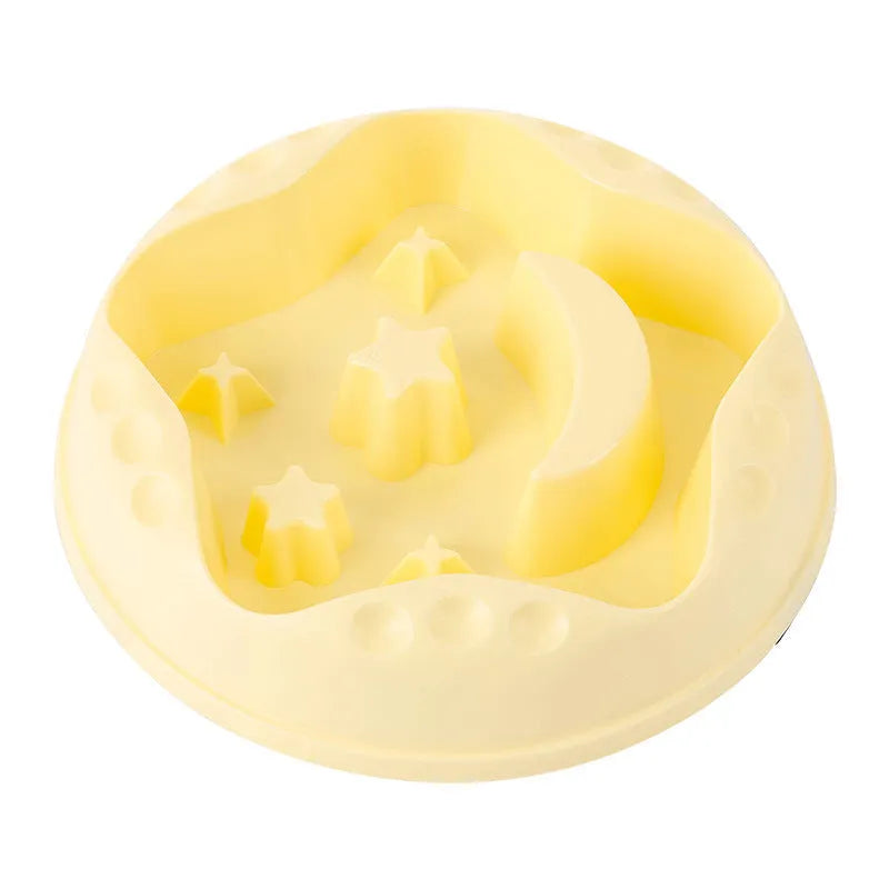 Moon Star Wings slow feed dog bowl with interior ridges and non-slip base in assorted colours.